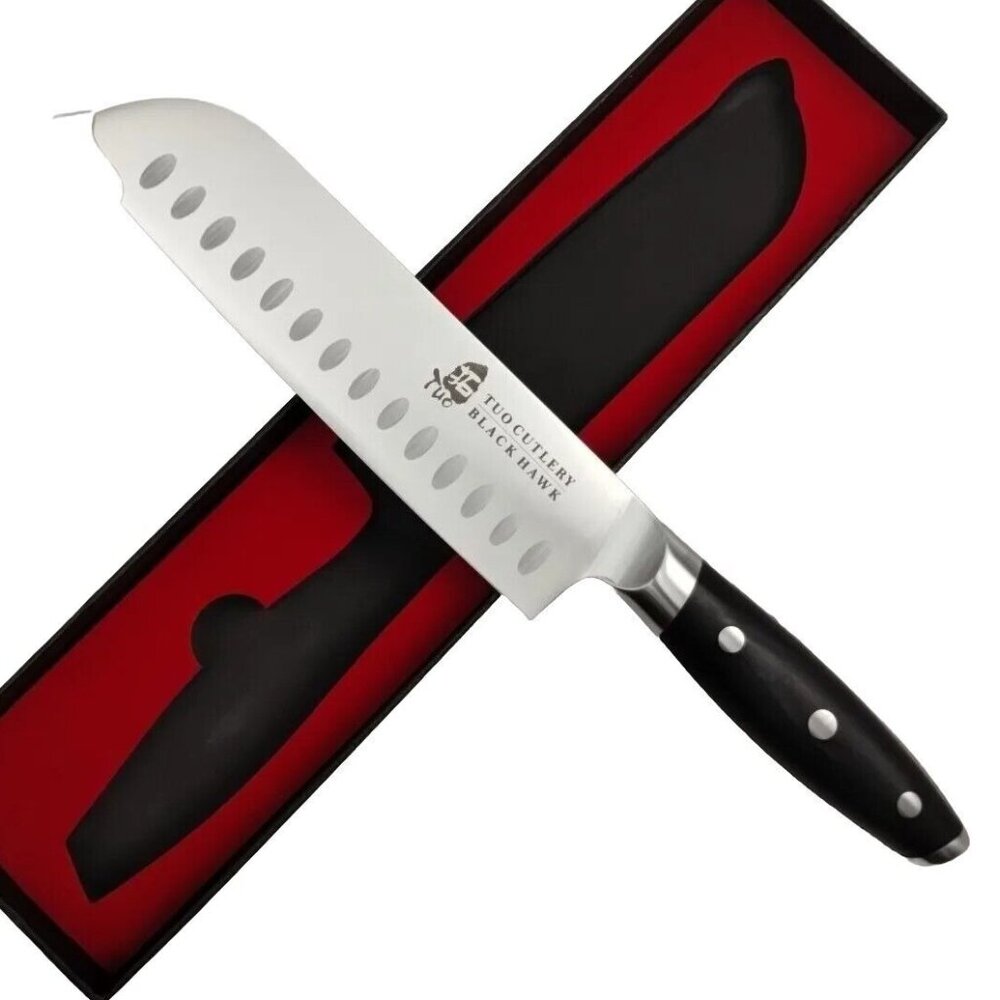 Tuo Cutlery Black Hawk 7-Inch Blade Santoku Chef Knife Stainless Steel